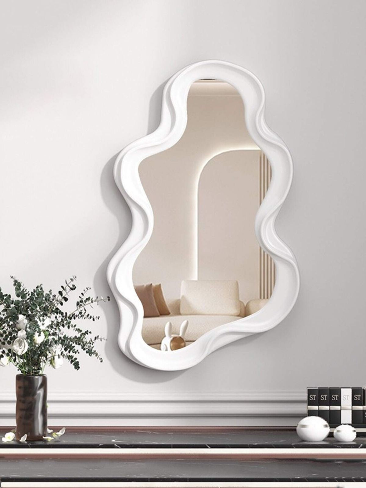Asymmetrical Wall‑Mounted Wavy Mirror